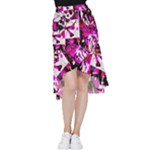 Pink Checker Graffiti  Frill Hi Low Chiffon Skirt