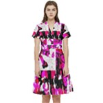 Pink Checker Graffiti  Short Sleeve Waist Detail Dress