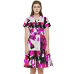 Pink Checker Graffiti  Short Sleeve Waist Detail Dress