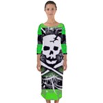 Deathrock Skull Quarter Sleeve Midi Bodycon Dress