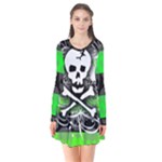 Deathrock Skull Long Sleeve V-neck Flare Dress