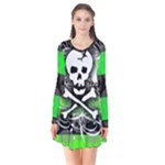 Deathrock Skull Long Sleeve V-neck Flare Dress