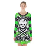 Deathrock Skull Long Sleeve Velvet V-neck Dress