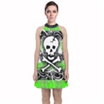 Deathrock Skull Velvet Halter Neckline Dress 