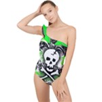 Deathrock Skull Frilly One Shoulder Swimsuit