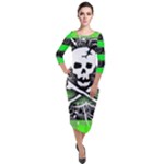 Deathrock Skull Quarter Sleeve Midi Velour Bodycon Dress