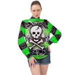 Deathrock Skull High Neck Long Sleeve Chiffon Top