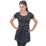 Black And White Modern Intricate Ornate Pattern Puff Sleeve Tunic Top