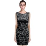 Black And White Modern Intricate Ornate Pattern Sleeveless Velvet Midi Dress