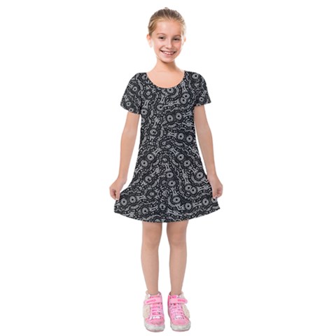 Black And White Modern Intricate Ornate Pattern Kids  Short Sleeve Velvet Dress from ArtsNow.com