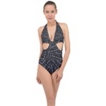 Black And White Modern Intricate Ornate Pattern Halter Front Plunge Swimsuit