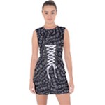 Black And White Modern Intricate Ornate Pattern Lace Up Front Bodycon Dress