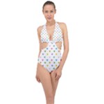 Small Multicolored Hearts Halter Front Plunge Swimsuit