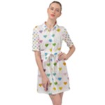 Small Multicolored Hearts Belted Shirt Dress