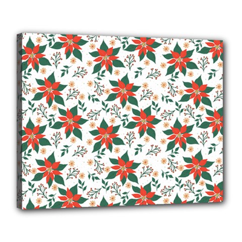 Large Christmas Poinsettias On White Canvas 20  x 16  (Stretched) from ArtsNow.com