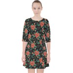 Large Christmas Poinsettias on Black Pocket Dress