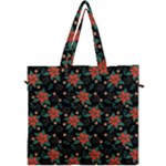 Large Christmas Poinsettias on Black Canvas Travel Bag