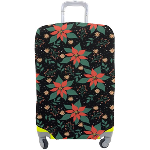 Large Christmas Poinsettias on Black Luggage Cover (Large) from ArtsNow.com