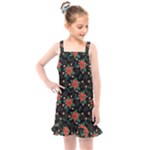 Large Christmas Poinsettias on Black Kids  Overall Dress