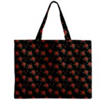 Medium Red Christmas Poinsettias on Black Zipper Mini Tote Bag