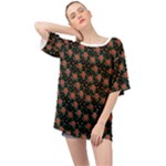 Medium Red Christmas Poinsettias on Black Oversized Chiffon Top