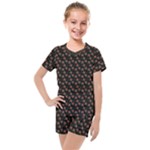 Small Red Christmas Poinsettias On Black Kids  Mesh Tee and Shorts Set