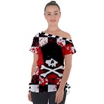 Emo Skull Off Shoulder Tie-Up Tee