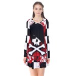 Emo Skull Long Sleeve V-neck Flare Dress