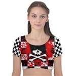 Emo Skull Velvet Short Sleeve Crop Top 