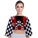 Emo Skull Tie Back Butterfly Sleeve Chiffon Top