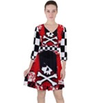 Emo Skull Quarter Sleeve Ruffle Waist Dress