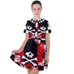 Emo Skull Short Sleeve Shoulder Cut Out Dress 