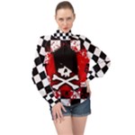 Emo Skull High Neck Long Sleeve Chiffon Top