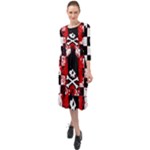 Emo Skull Ruffle End Midi Chiffon Dress