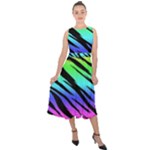 Rainbow Tiger Midi Tie-Back Chiffon Dress