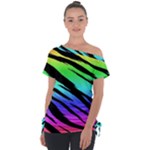Rainbow Tiger Off Shoulder Tie-Up Tee