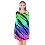 Rainbow Tiger Long Sleeve V-neck Flare Dress