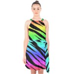 Rainbow Tiger Halter Collar Waist Tie Chiffon Dress