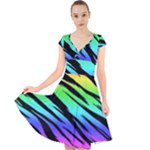 Rainbow Tiger Cap Sleeve Front Wrap Midi Dress