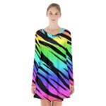 Rainbow Tiger Long Sleeve Velvet V-neck Dress
