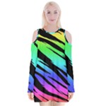 Rainbow Tiger Velvet Long Sleeve Shoulder Cutout Dress