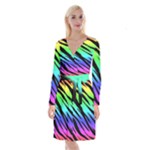 Rainbow Tiger Long Sleeve Velvet Front Wrap Dress