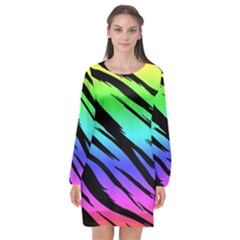 Long Sleeve Chiffon Shift Dress  