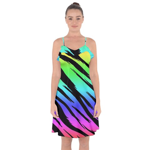 Rainbow Tiger Ruffle Detail Chiffon Dress from ArtsNow.com