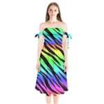 Rainbow Tiger Shoulder Tie Bardot Midi Dress