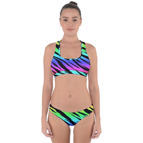 Rainbow Tiger Cross Back Hipster Bikini Set from ArtsNow.com