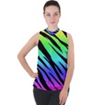 Rainbow Tiger Mock Neck Chiffon Sleeveless Top