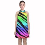 Rainbow Tiger Velvet Halter Neckline Dress 