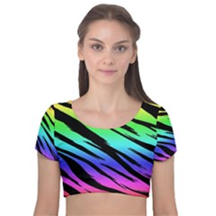 Velvet Short Sleeve Crop Top  