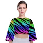 Rainbow Tiger Tie Back Butterfly Sleeve Chiffon Top